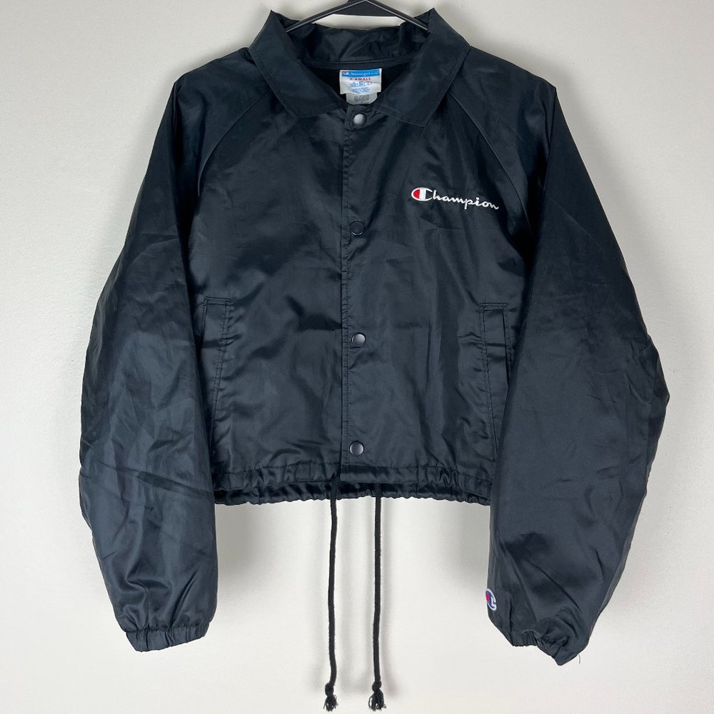 CHAMPION WOMEN'S XS BLACK TRACK CROP TOP BUTTON UP JACKET